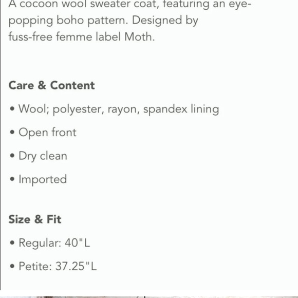 Moth Anthropologie Sugar Pine Sweater Coat M - Picture 3 of 11